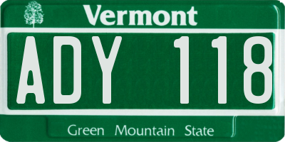 VT license plate ADY118