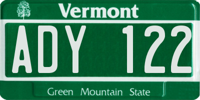 VT license plate ADY122