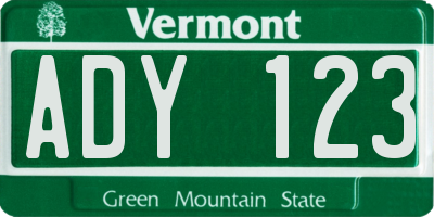 VT license plate ADY123