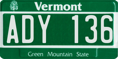 VT license plate ADY136