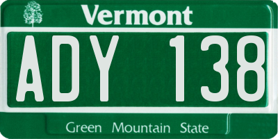 VT license plate ADY138
