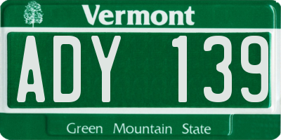 VT license plate ADY139