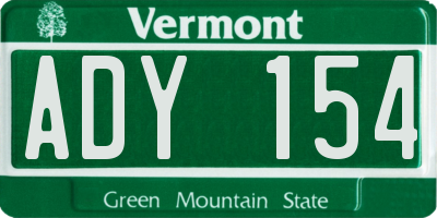 VT license plate ADY154
