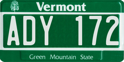 VT license plate ADY172