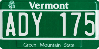 VT license plate ADY175