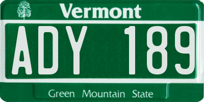 VT license plate ADY189