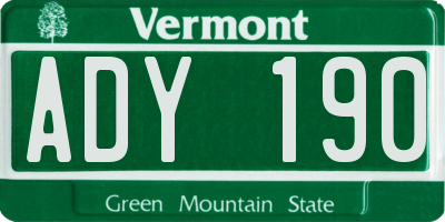 VT license plate ADY190