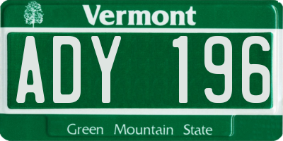 VT license plate ADY196