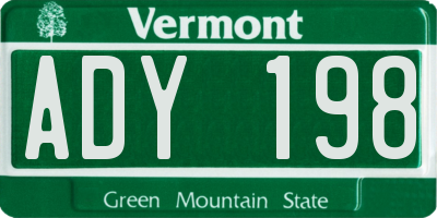 VT license plate ADY198