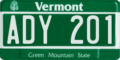 VT license plate ADY201