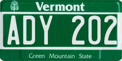 VT license plate ADY202
