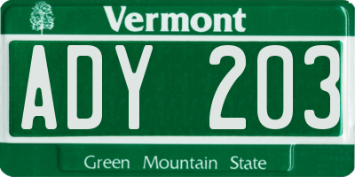 VT license plate ADY203
