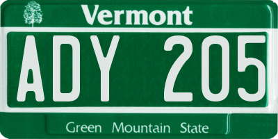 VT license plate ADY205