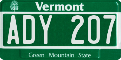 VT license plate ADY207