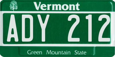 VT license plate ADY212