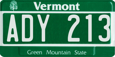 VT license plate ADY213