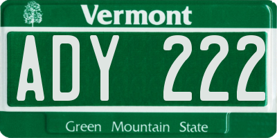 VT license plate ADY222