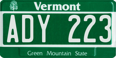 VT license plate ADY223