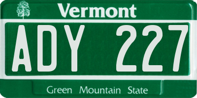 VT license plate ADY227
