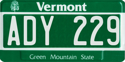 VT license plate ADY229