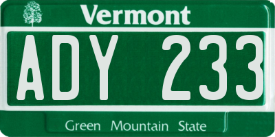 VT license plate ADY233