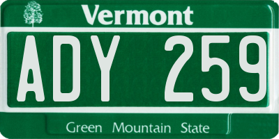 VT license plate ADY259