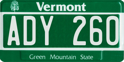 VT license plate ADY260