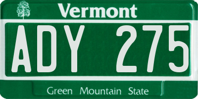 VT license plate ADY275