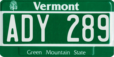 VT license plate ADY289