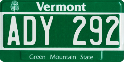 VT license plate ADY292
