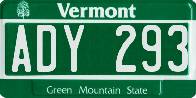 VT license plate ADY293