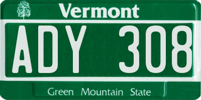 VT license plate ADY308