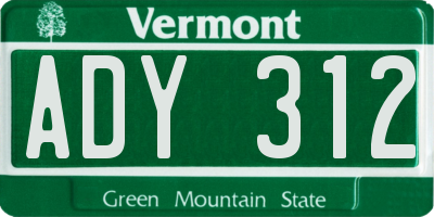 VT license plate ADY312