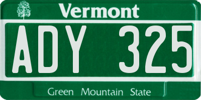VT license plate ADY325