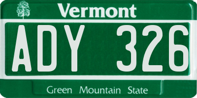 VT license plate ADY326