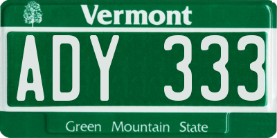 VT license plate ADY333