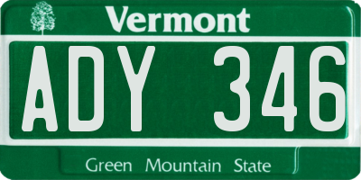 VT license plate ADY346