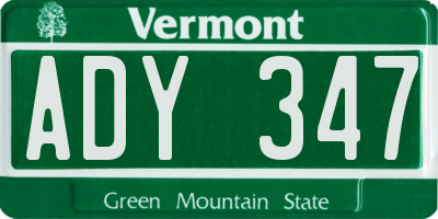VT license plate ADY347