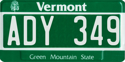 VT license plate ADY349