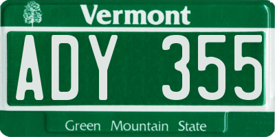 VT license plate ADY355