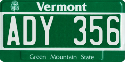 VT license plate ADY356