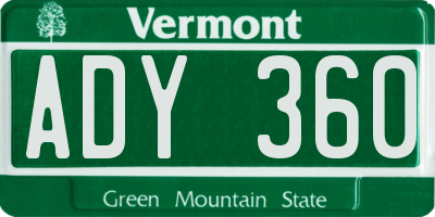 VT license plate ADY360