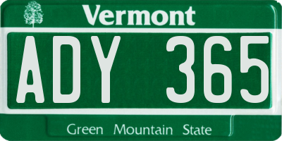 VT license plate ADY365