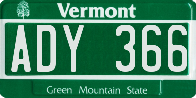 VT license plate ADY366