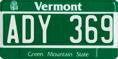 VT license plate ADY369