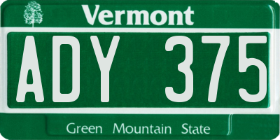 VT license plate ADY375