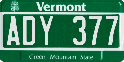 VT license plate ADY377