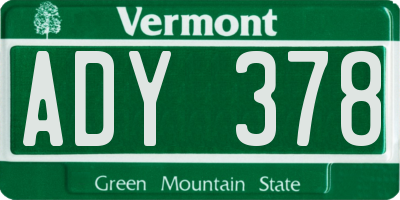 VT license plate ADY378