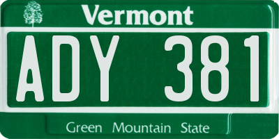VT license plate ADY381