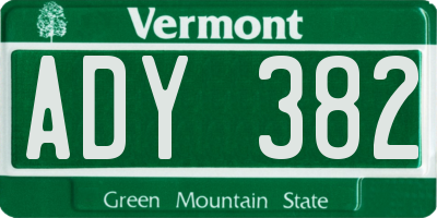 VT license plate ADY382